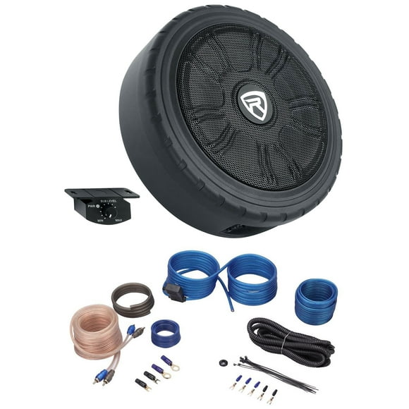 Rockville WHEEL OF BASS 8" Slim Under-Seat Powered Truck/Car Subwoofer + Amp Kit