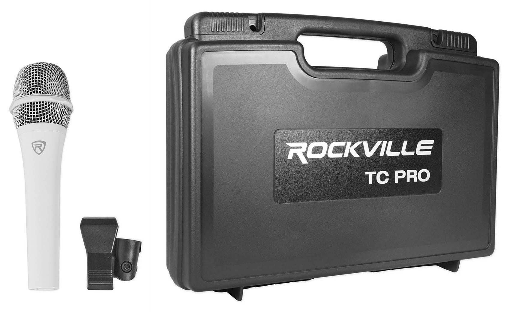 Rockville White Metal Wired Microphones Mic+Travel Case For Church Sound Systems