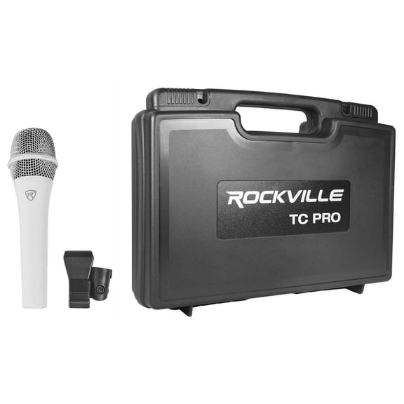 Rockville White Metal Wired Microphones Mic+Travel Case For Church Sound Systems