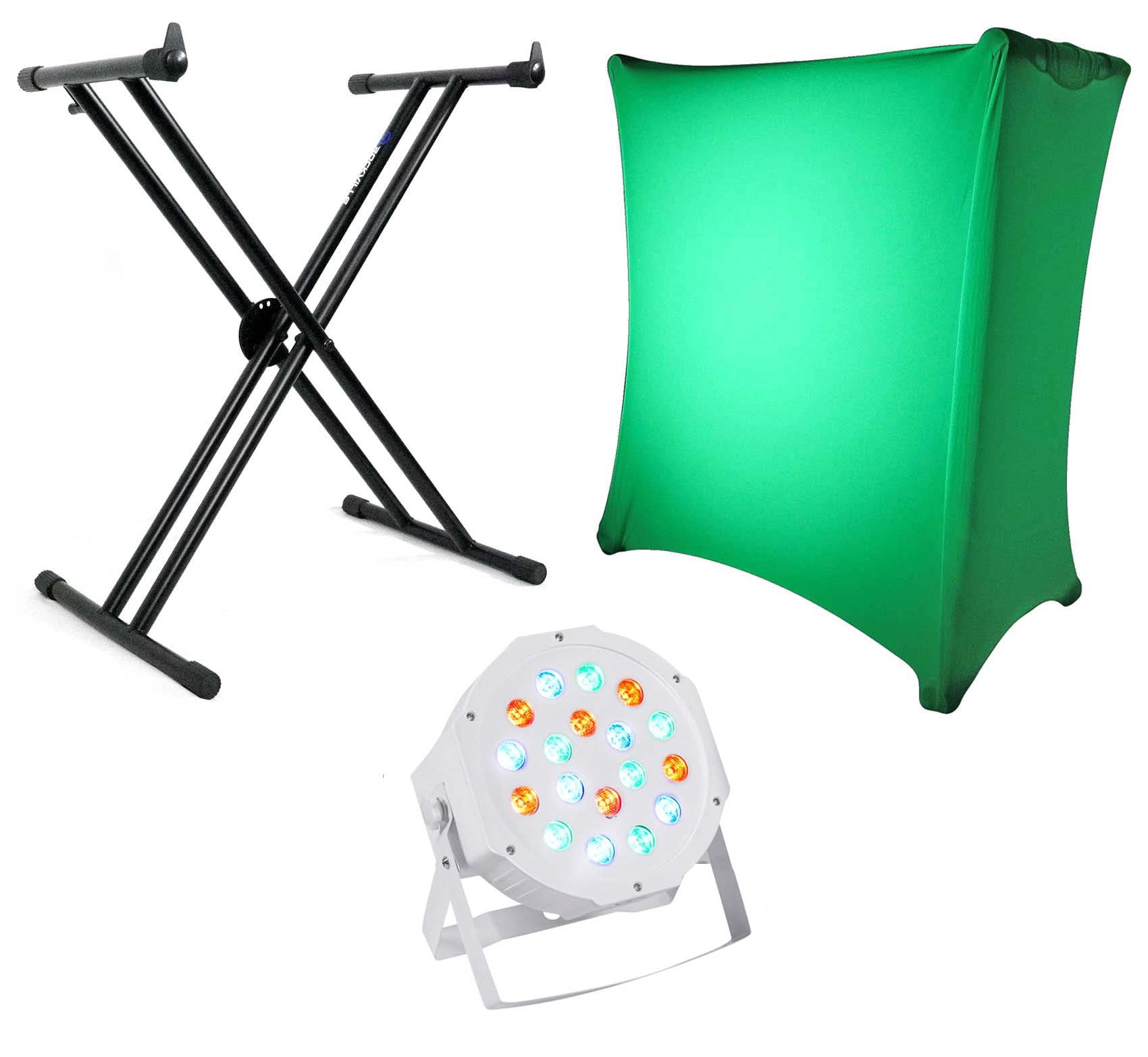 Rockville X Braced Keyboard Stand and White Scrim Cloth+DMX Par Can Wash Light