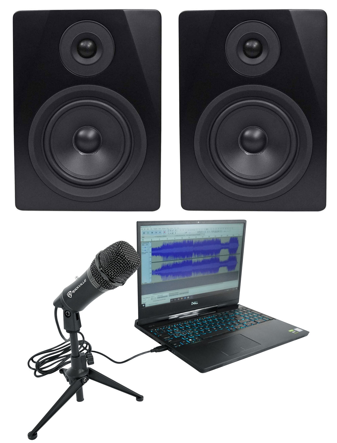 Rockville Z-STREAM USB Computer Microphone Mic+Stand+(2) 5.25" Studio Monitors