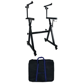 Rockville Z45W V2 2-Tier Z-Style Keyboard Stand with Wheels, Adjustable Height and Width, Travel Bag, 49-88 Key