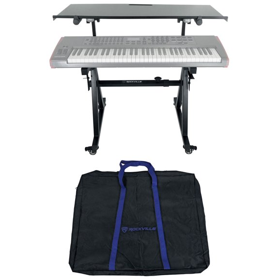 Rockville Z45W Z-Stand Adjustable 2-Tier Keyboard Stand w/Shelf + Wheels + Bag