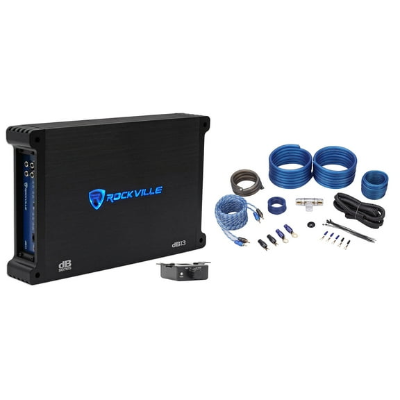 Rockville dB13 3000 Watt Peak/750w CEA rated RMS Mono 2 Ohm Amplifier+Amp Kit