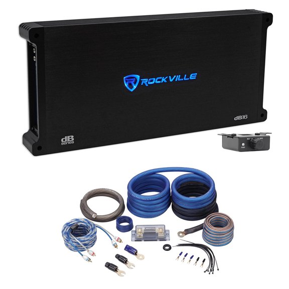 Rockville dB16 8000 Watt Peak/2000w RMS Mono 2 Ohm Amplifier+Amp Kit