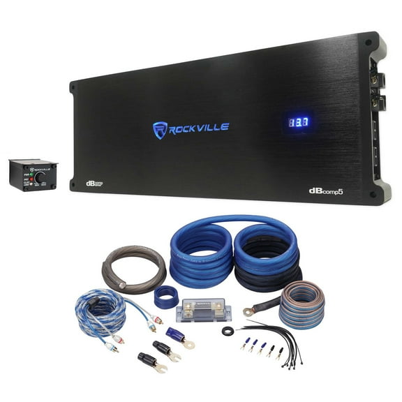 Rockville dBcomp5 Competition Mono Car Audio Amplifier 3500w RMS+Copper Amp Kit