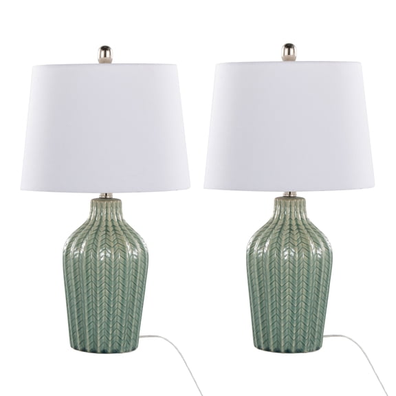 Rockwell 23" Contemporary Ceramic Table Lamp In Sage Crackle Ceramic, Polished Nickel And White Linen Shade From Grandview Gallery - Set Of 2