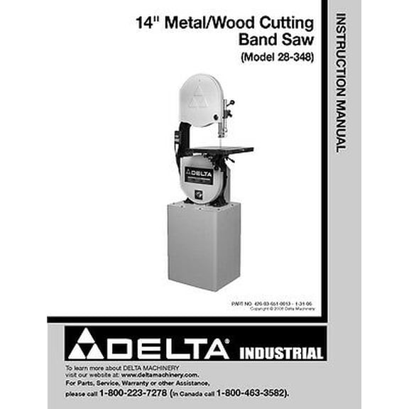 Rockwell 28-348 14" Metal/Wood Cutting Band Saw Instruction Manual REPRINT