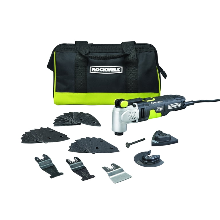 Rockwell RK5142K Sonicrafter F50 4.0 Amp Oscillating Multi Tool 33 Piece Kit with Bag Variable Speed Hyperlock Clamping Low Vibration and Universal