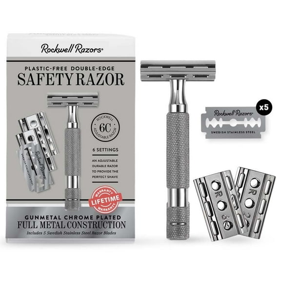 Rockwell Razors 6C Safety Razor with 6 Adjustable Settings and 5 Razor Blades, Gunmetal Chrome