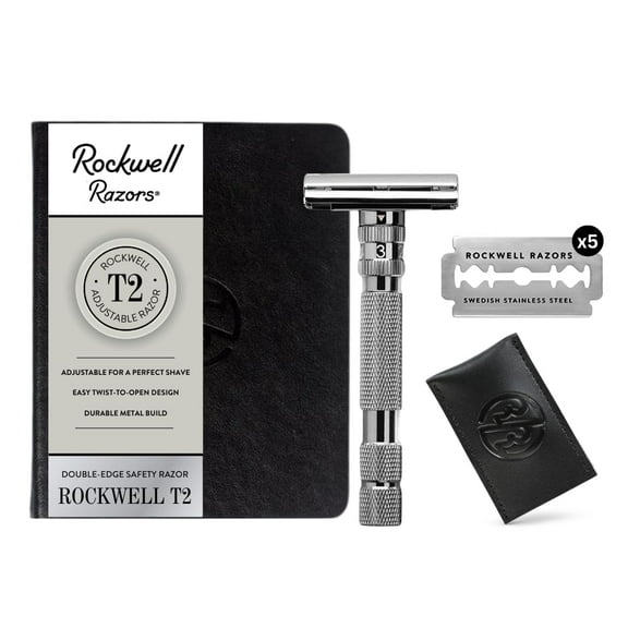 Rockwell Razors T2 Adjustable Safety Razor for Men with 5 Razor Blades, Gunmetal Chrome