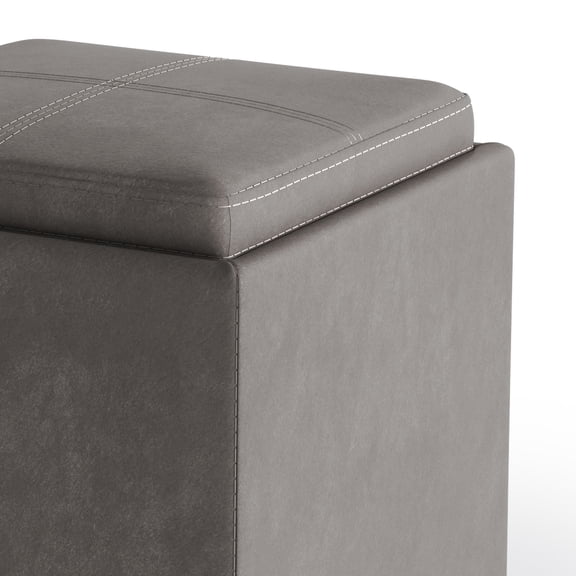 Rockwood 17 inch Wide Cube Storage Ottoman with Tray in Distressed Slate Grey Vegan Leather