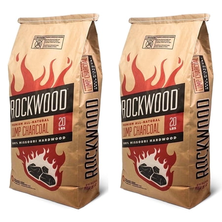 Rockwood Natural Lump Charcoal – Premium Oak, Hickory & Cherry Hardwood – Made in USA – 20lbs (2pk)