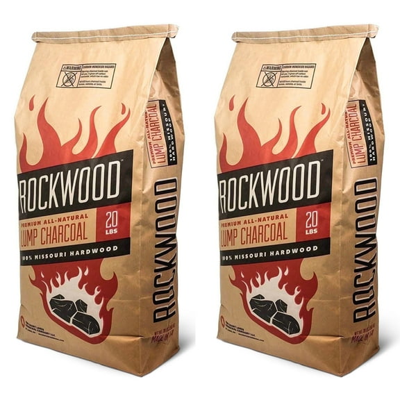 Rockwood Natural Lump Charcoal – Premium Oak, Hickory & Cherry Hardwood – Made in USA – 20lbs (2pk)