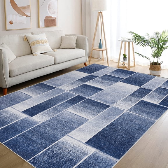 Rockwood Collection Geometric Patchwork Area Rug, 10x13 Machine Washable Indoor Mat with Non-Slip Backing, Ultra Soft Low Pile Carpet for Bedroom Living Room Dining Room