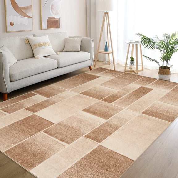 Rockwood Collection Geometric Patchwork Area Rug, 8x10 Machine Washable Indoor Mat with Non-Slip Backing, Ultra Soft Low Pile Carpet for Bedroom Living Room Dining Room
