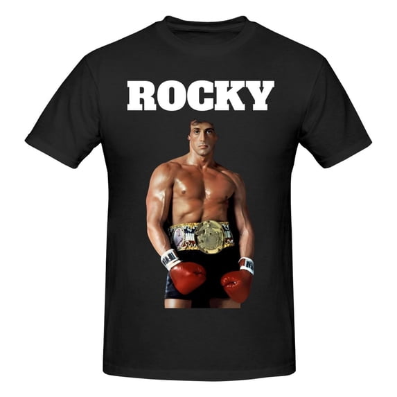 Rocky 1970's Sports Boxing Action Movie Rocky Balboa Men's T-Shirt Short Sleeve Round Neck Shirts Pure Cotton Casual Tees Novelty Print Shirt Black
