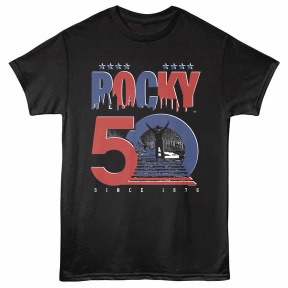 Rocky 50th Staircase Men's T Shirt (Black, AdultS)