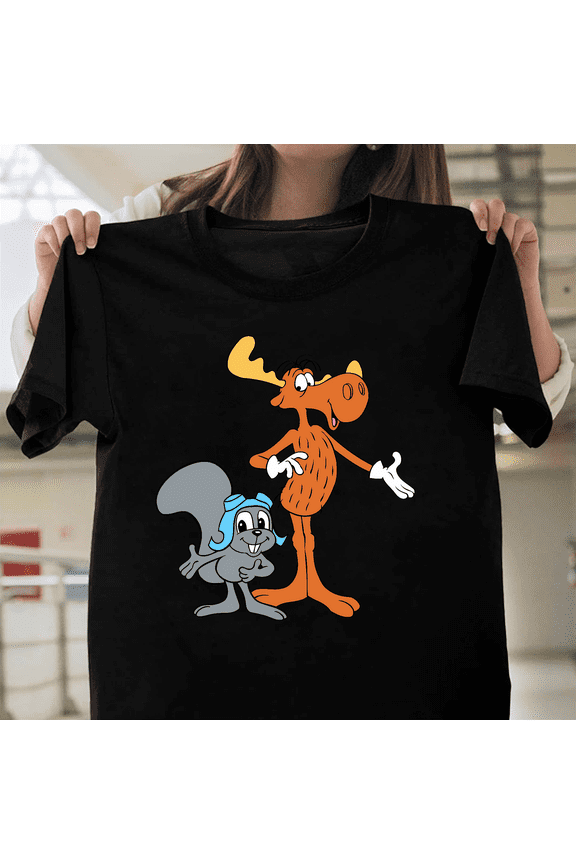 Rocky And Bullwinkle Cartoon Unisex Tee Classic Animation Squirrel Moose Spy Art V41098 Unisex T-Shirt, Size Up to 5XL