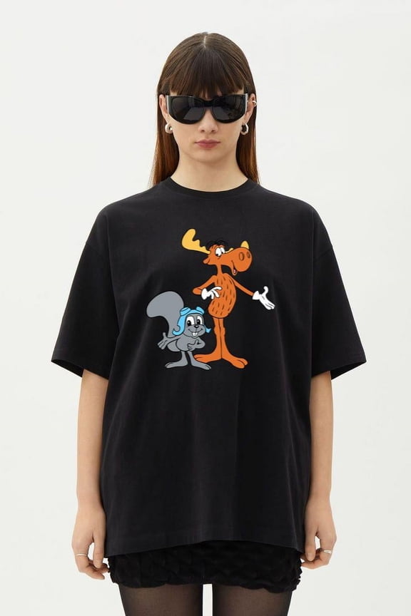 Rocky And Bullwinkle Classic Cartoon Moose Squirrel T-Shirt, for men & women, up to size 5XL