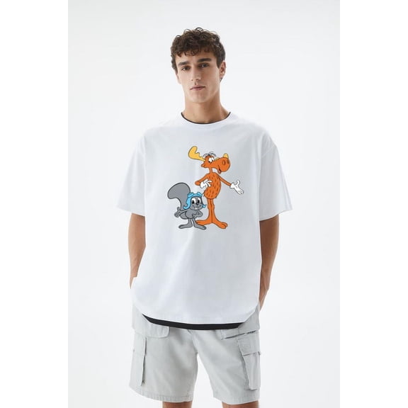Rocky And Bullwinkle Classic Cartoon Moose Squirrel T-Shirt, for men & women, up to size 5XL