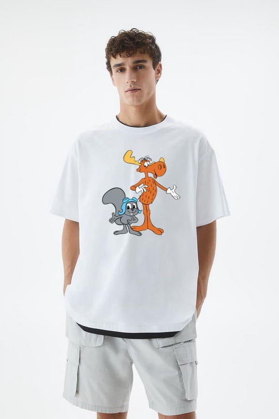 Rocky And Bullwinkle Classic Cartoon Moose Squirrel T-Shirt, for men & women, up to size 5XL