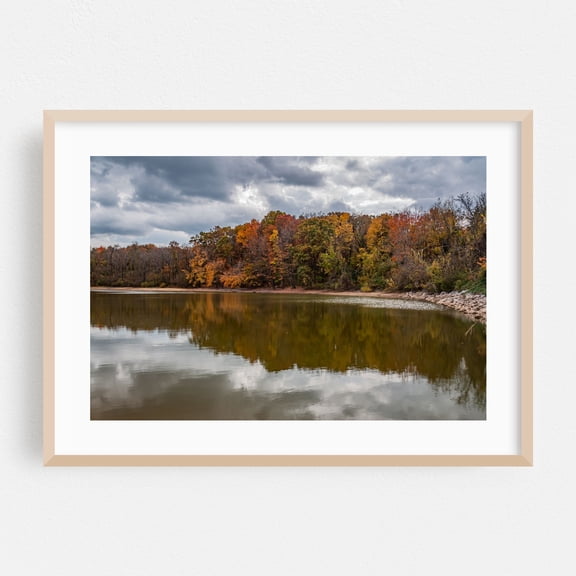 Rocky Autumn Shoreline - Hanover Pennsylvania Photography Autumn Lake Forest Nature Scenic Woodland Water Oak Framed Wall Art Print 5 x 7 inches