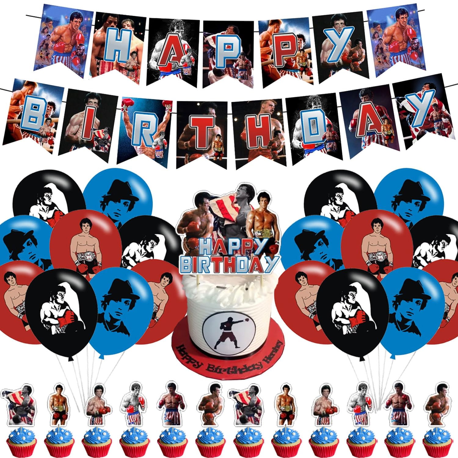 Rocky Balboa Birthday Decorations, ZS23 Boxing Theme Party Supplies Set Include Happy Birthday ...