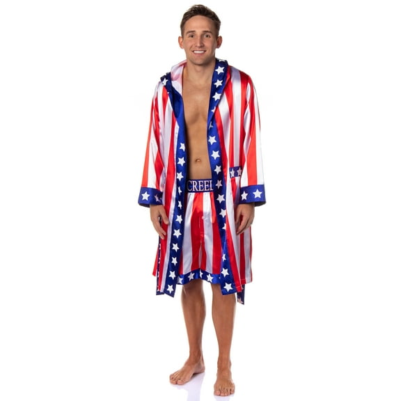 Rocky Balboa Men's Film Movie Character 2PC Satin Robe Short Set Costume Loungewear Sleepwear - Rocky Apollo Ivan