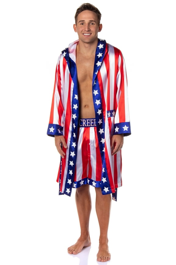 Rocky Balboa Men's Film Movie Character 2PC Satin Robe Short Set Costume Loungewear Sleepwear - Rocky Apollo Ivan