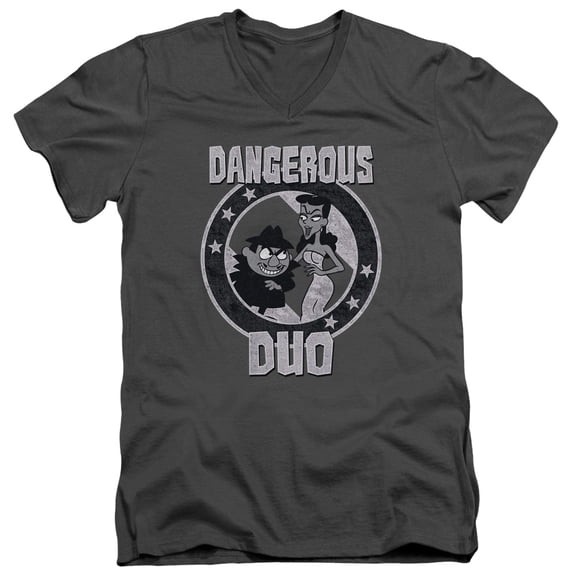 Rocky & Bullwinkle/Dangerous S/S Adult V-Neck T-Shirt 30/1 T-Shirt Charcoal