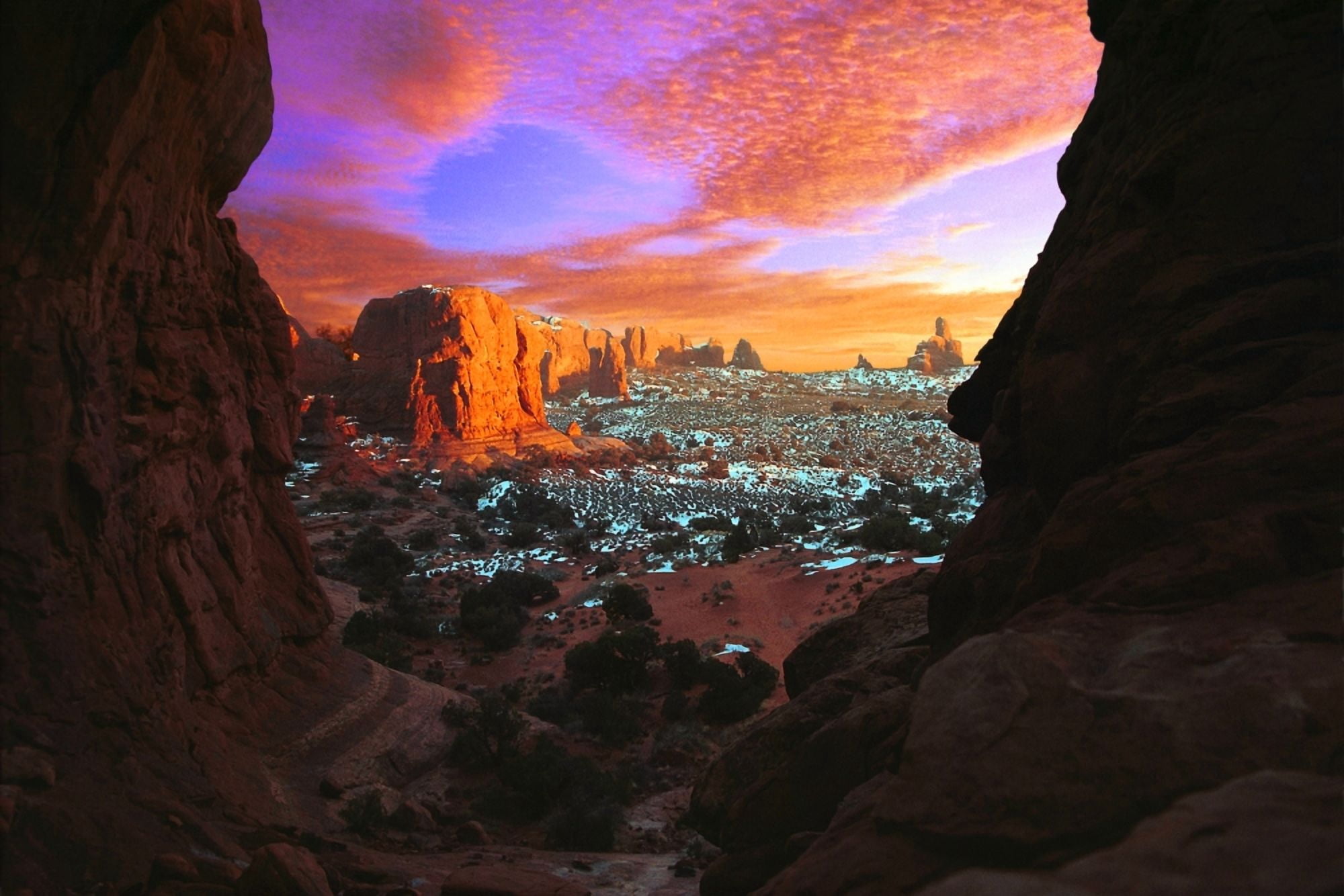 Rocky Buttes Viewed Through Canyon Canvas Art - Corey Hochachka Design Pics (17 x 11)