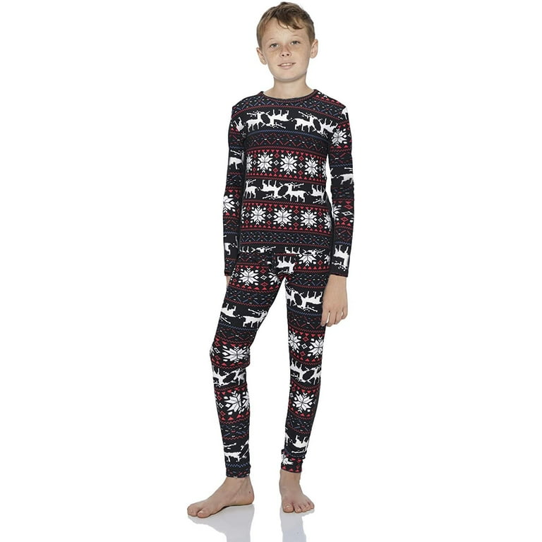 Rocky Christmas Thermal Underwear for Boys Fleece Lined Thermals Kids Base  Layer Long John Set (Christmas Design - Large) 