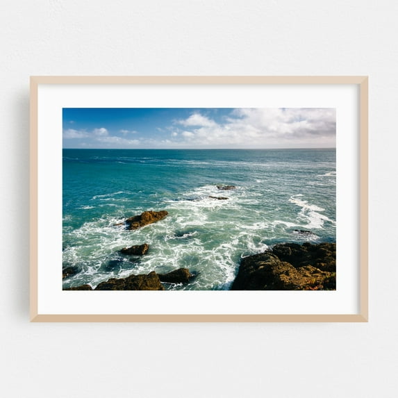 Rocky Coast of Pescadero - Santa Cruz California Photography Oak Framed Wall Art Print 24 x 36 inches