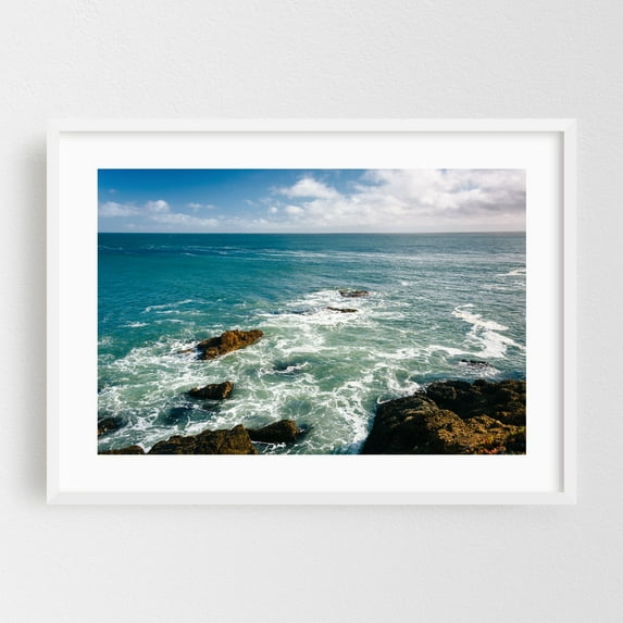 Rocky Coast of Pescadero - Santa Cruz California Photography Ocean Coast Waves Beach Scenic Waterfall Nature White Framed Wall Art Print 5 x 7 inches