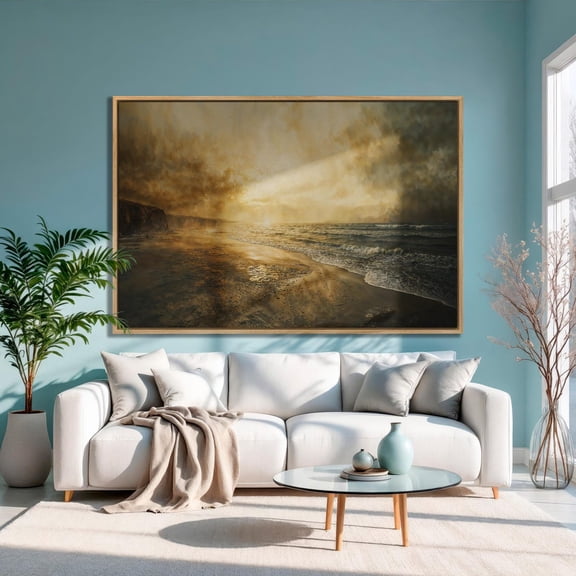 Rocky Coastline Poster, Minimalist Ocean Horizon Wall Art Home Decor, 8x12 UNFRAMED