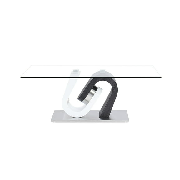 Rocky Coffee Table: Clear Glass Top And Two Tone Base, Solid Wood + , 48.17 In. X 28.19 16.68 In., White Gray Nuance Base Table, Surface, 47 X 28 17,