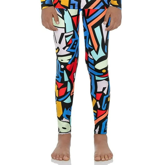 Rocky Fleece-Lined Bottoms Kids Base Layer Thermal Pants for Girls, Geometric Design XL