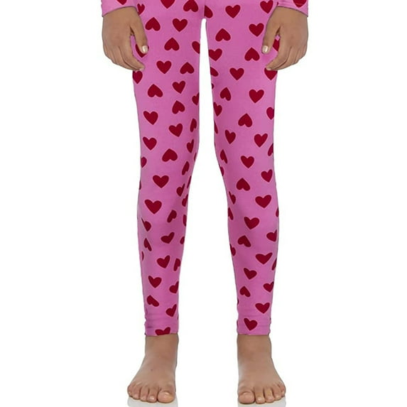 Rocky Fleece-Lined Bottoms Kids Base Layer Thermal Pants for Girls, Heart Design Large
