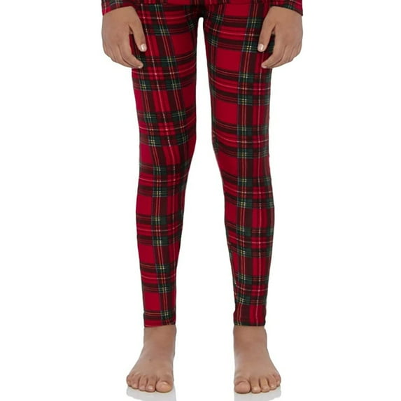 Rocky Fleece-Lined Bottoms Kids Base Layer Thermal Pants for Girls, Red Plaid Large