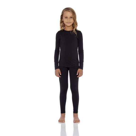 Rocky Girls Thermal Underwear Top & Bottom Set Long Johns for Kids, Black Small