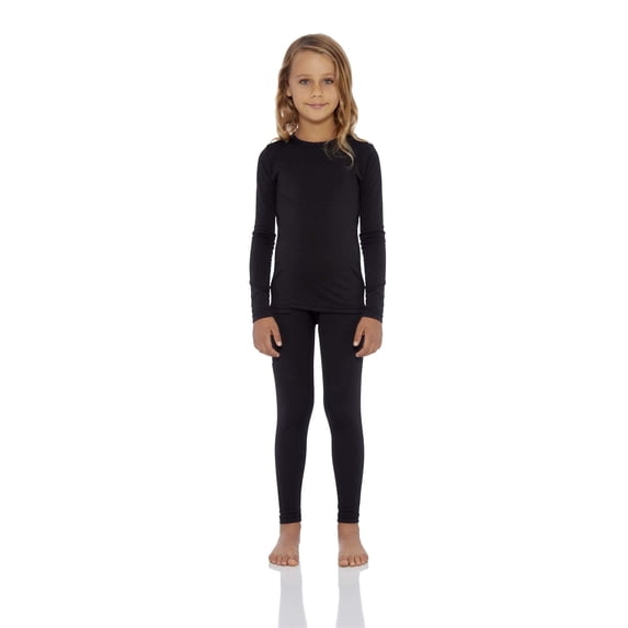 Rocky Girls Thermal Underwear Top & Bottom Set Long Johns for Kids, Black XS
