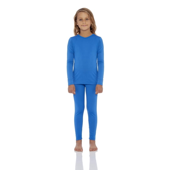 Rocky Girls Thermal Underwear Top & Bottom Set Long Johns for Kids, Blue Small