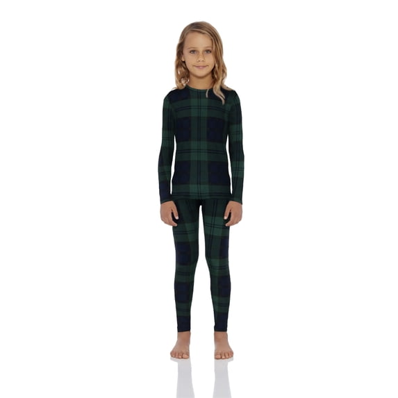 Rocky Girls Thermal Underwear Top & Bottom Set Long Johns for Kids, Green Plaid XL