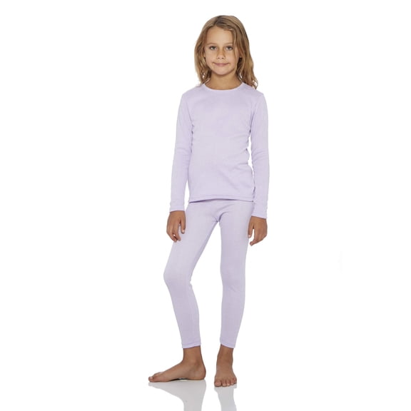 Rocky Girls Thermal Underwear Top & Bottom Set Long Johns for Kids, Lavender Medium