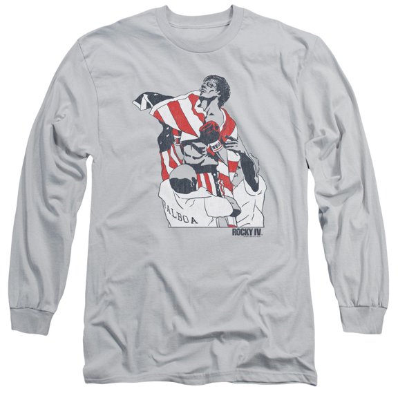 Rocky Graphic Flag Long Sleeve Adult 18/1 T-Shirt Silver