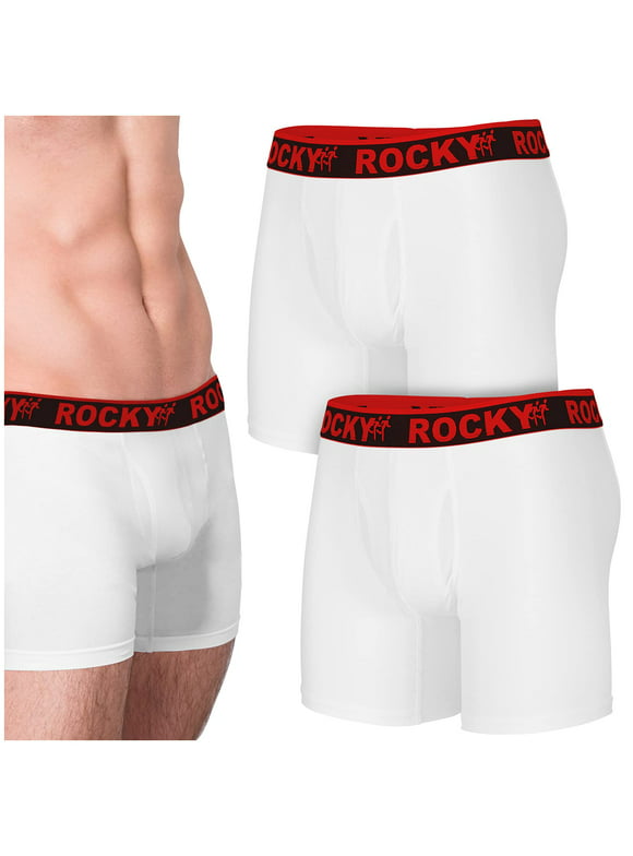 Rocky High-Performance 6" Men's Boxer Briefs with Stay-In-Place Pouch® White (Red Waistband) Small