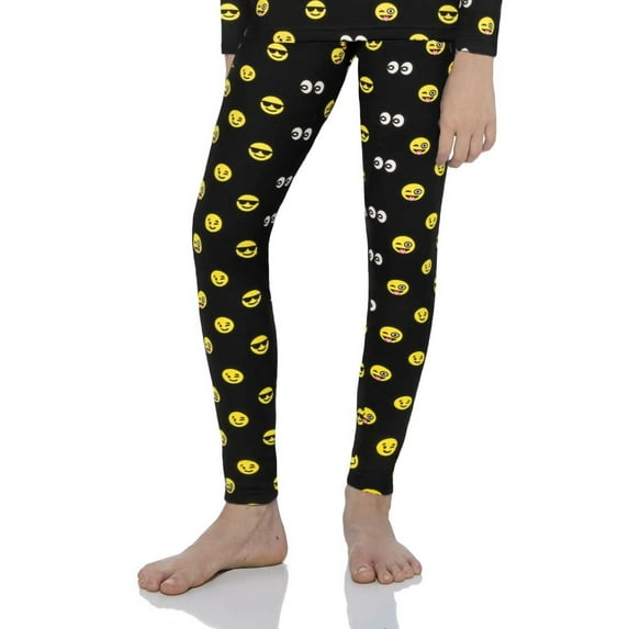 Rocky Kids Base Layer Thermal Pants Long Johns Fleece-Lined Bottoms, Black Emoji Small