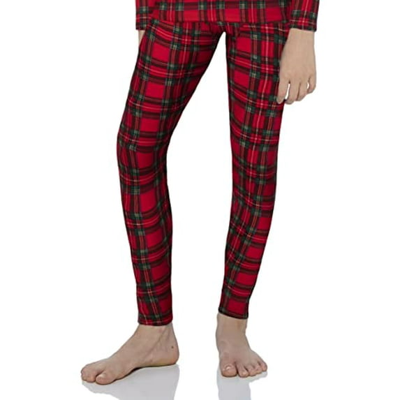 Rocky Kids Base Layer Thermal Pants Long Johns Fleece-Lined Bottoms, Red Plaid Medium