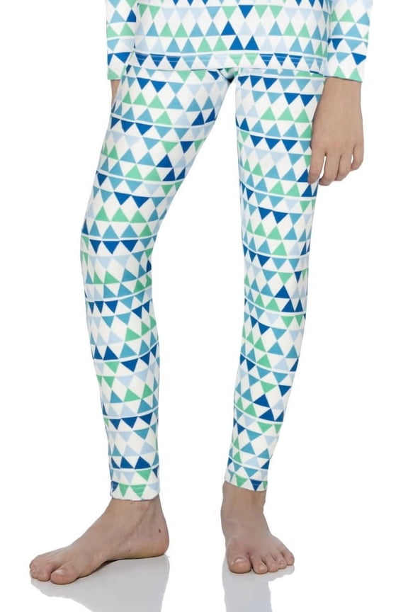 Kids Base Layer Thermal Pants Long Johns Fleece-Lined Bottoms, Triangle Design Medium